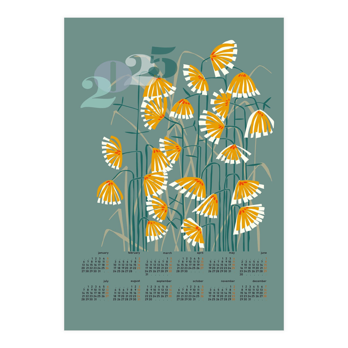 calendar 2025  linocut meadow green (Print Only)