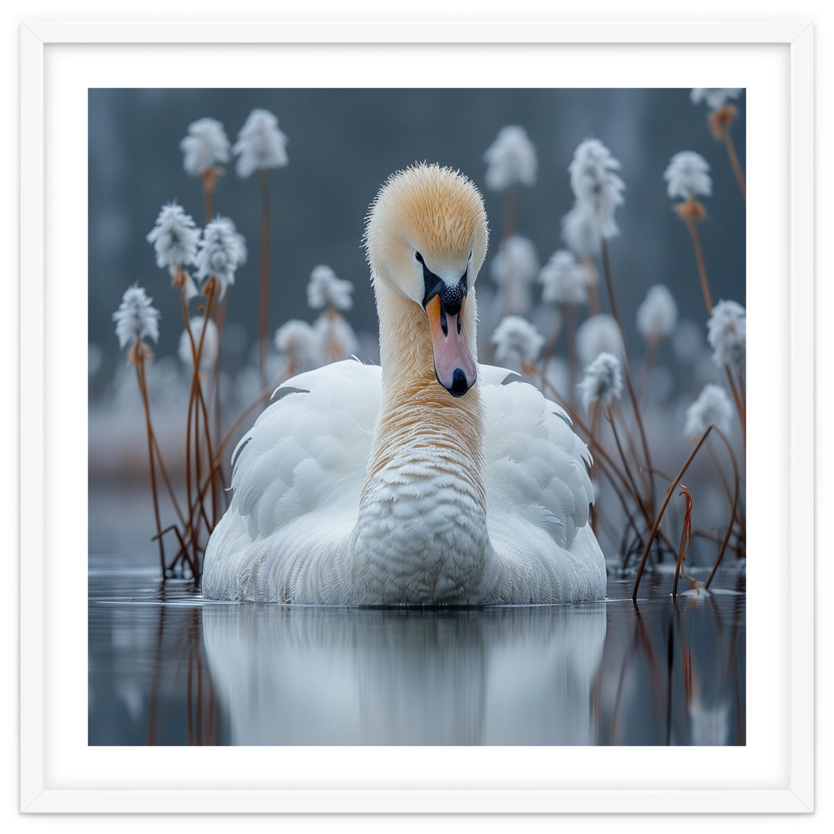 Swan Floating Serene On Calm Water