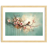 Bird Resting On Cherry Blossom Branch thumbnail
