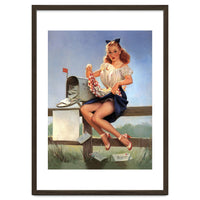 Countryside Pinup Girl Posing On A Fence With Love Letters And A Full Mailbox