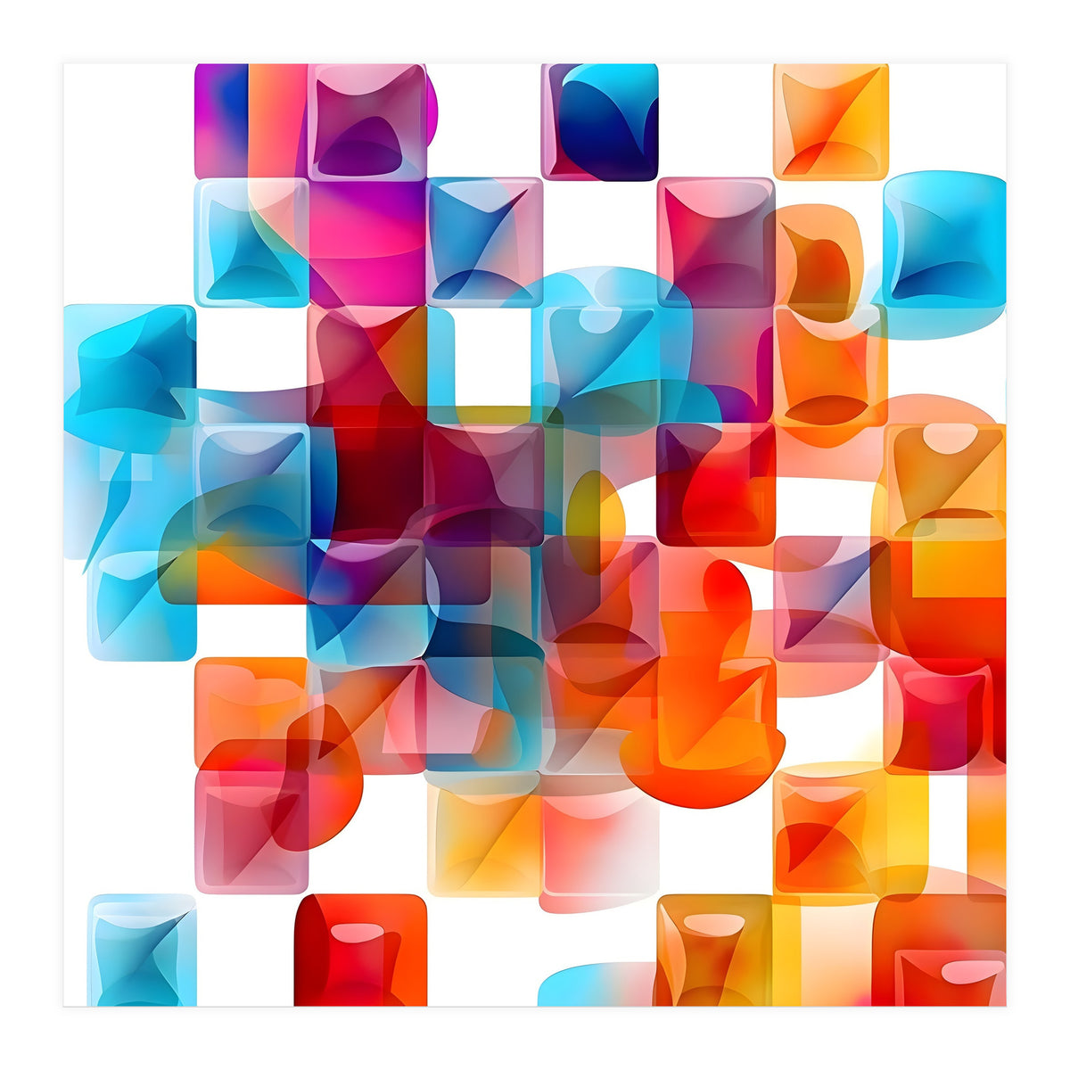 JELL, Multi-colored squares against a white backdrop. (Print Only)