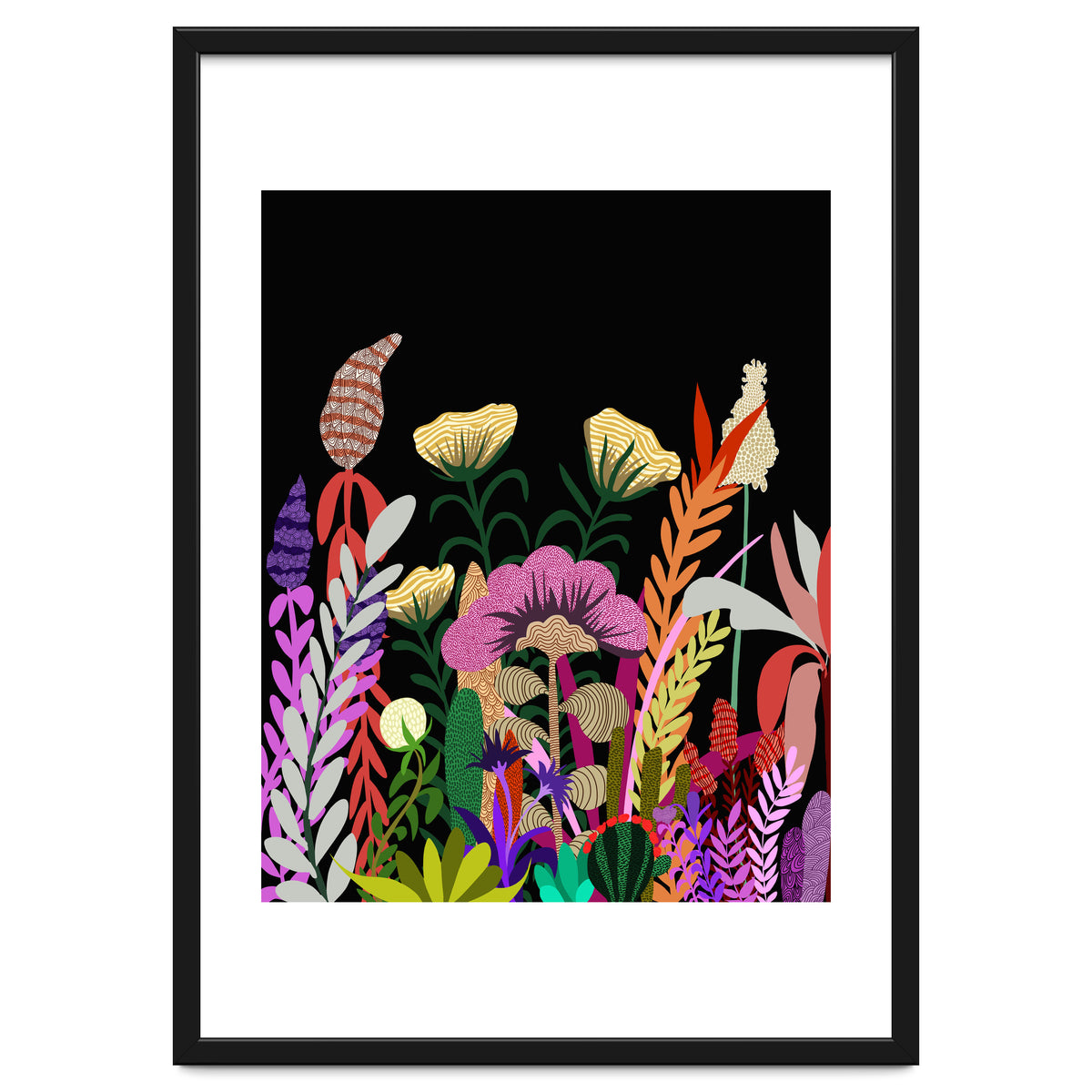 Dark Garden, Eclectic Bold Floral Botanical Nature, Colorful Mystery Bohemian Flowers Plants