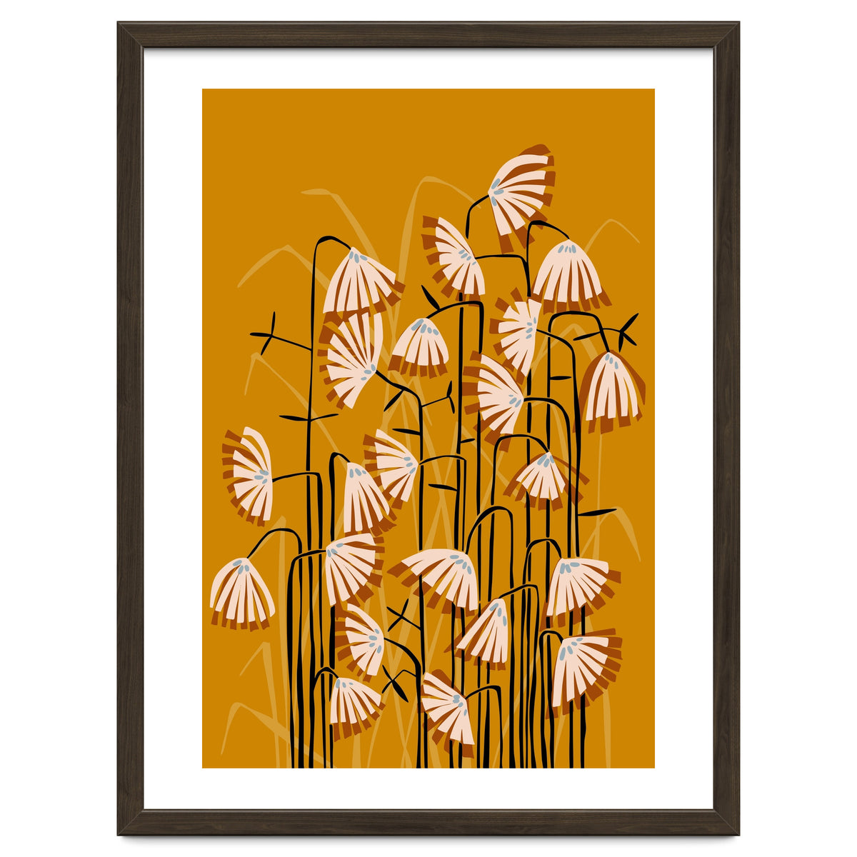 Linocut Flower Meadow Mustard Yellow