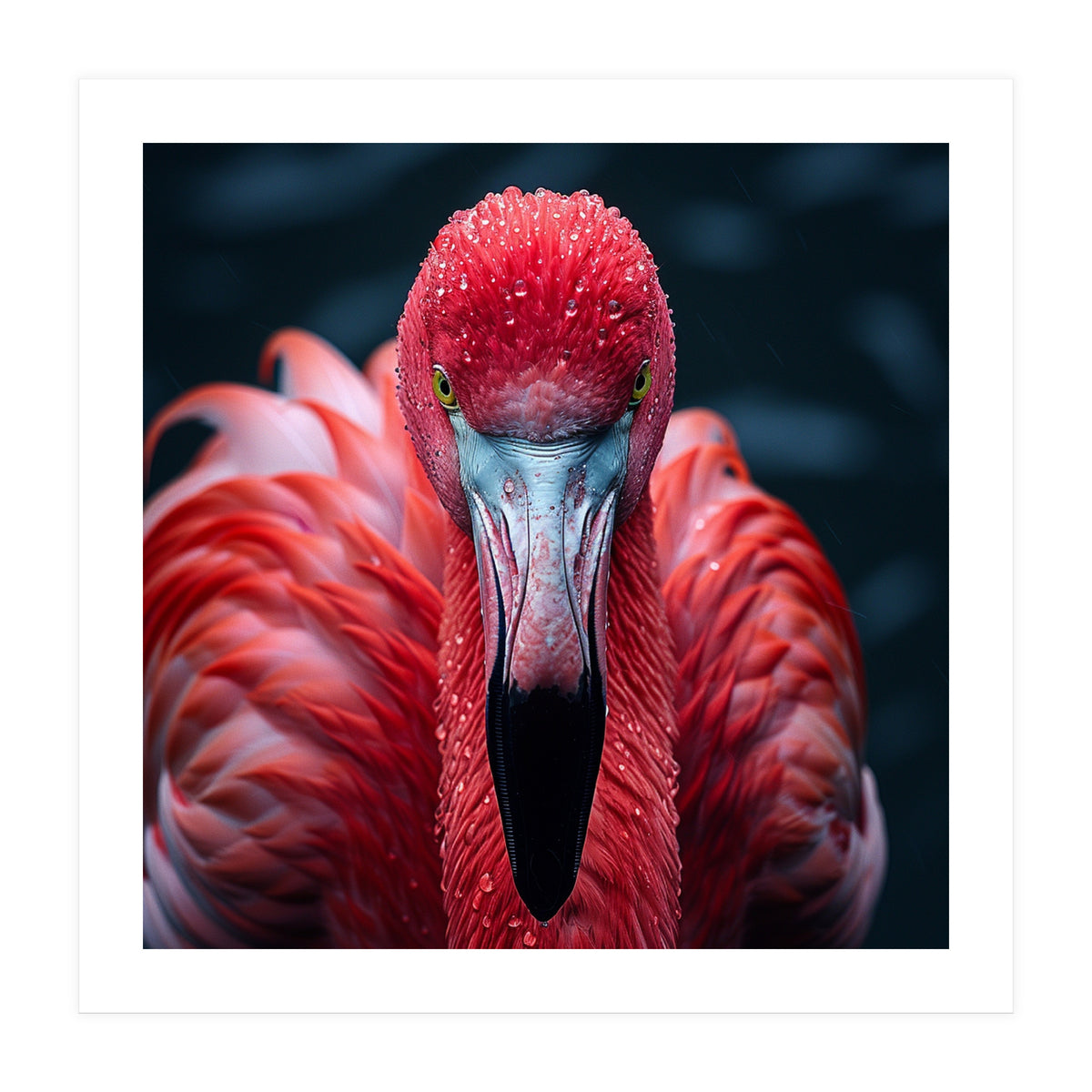 Close Up Flamingo Face With Water Droplets (Print Only)