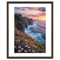 Coastal Sunset Wildflowers: Dramatic Ocean Cliffs and Floral Meadow