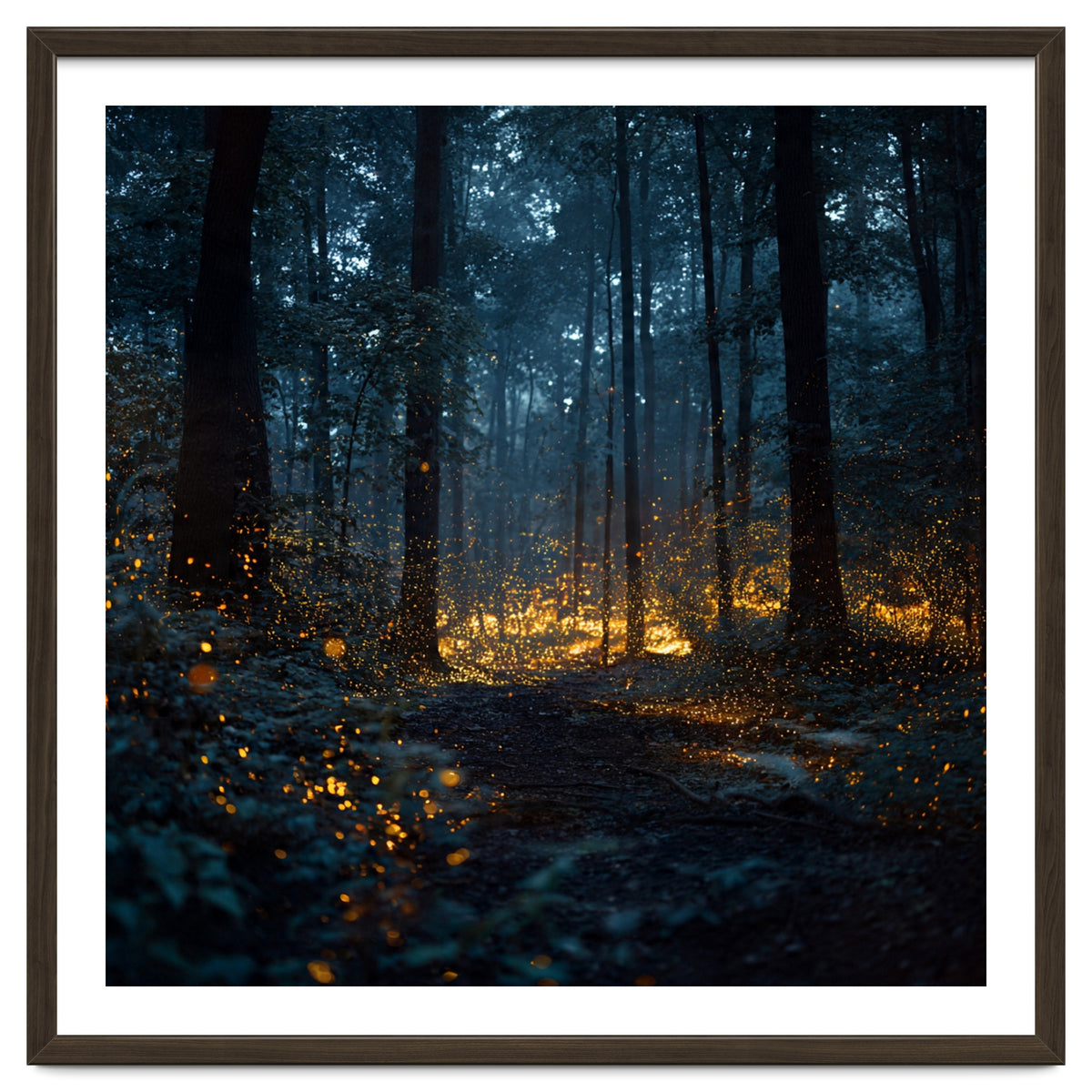Enchanted Midnight Forest with Glowing Fireflies