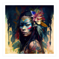 Floral Native Asian Warrior Portrait (Print Only)