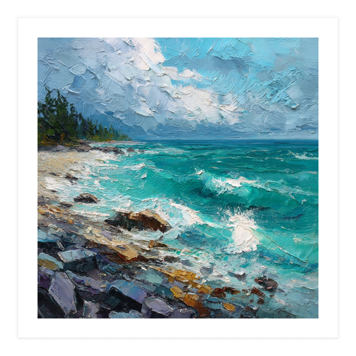 Coastal Turquoise Shoreline with Crashing Ocean Waves (Print Only)