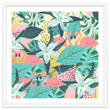 Flamingo Tropical, Colorful Modern Bohemian Eclectic Jungle Graphic Design, Blush Forest Gold Floral thumbnail