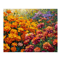 Radiant Summer Zinnia and Marigold Meadow Oil Painting (Print Only)