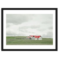 Red roof house on the green hill - Iceland