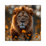 Majestic Lion Among Golden Flowers Close Up (Print Only) thumbnail