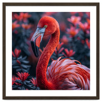 Vibrant Flamingo Portrait With Tropical Foliage