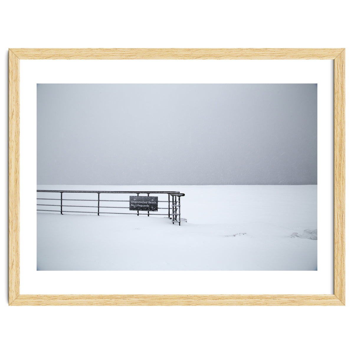 No lifeguards on the sign board in the winter snow beach