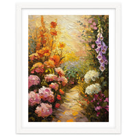 Golden Hour Summer Garden Path Oil Painting