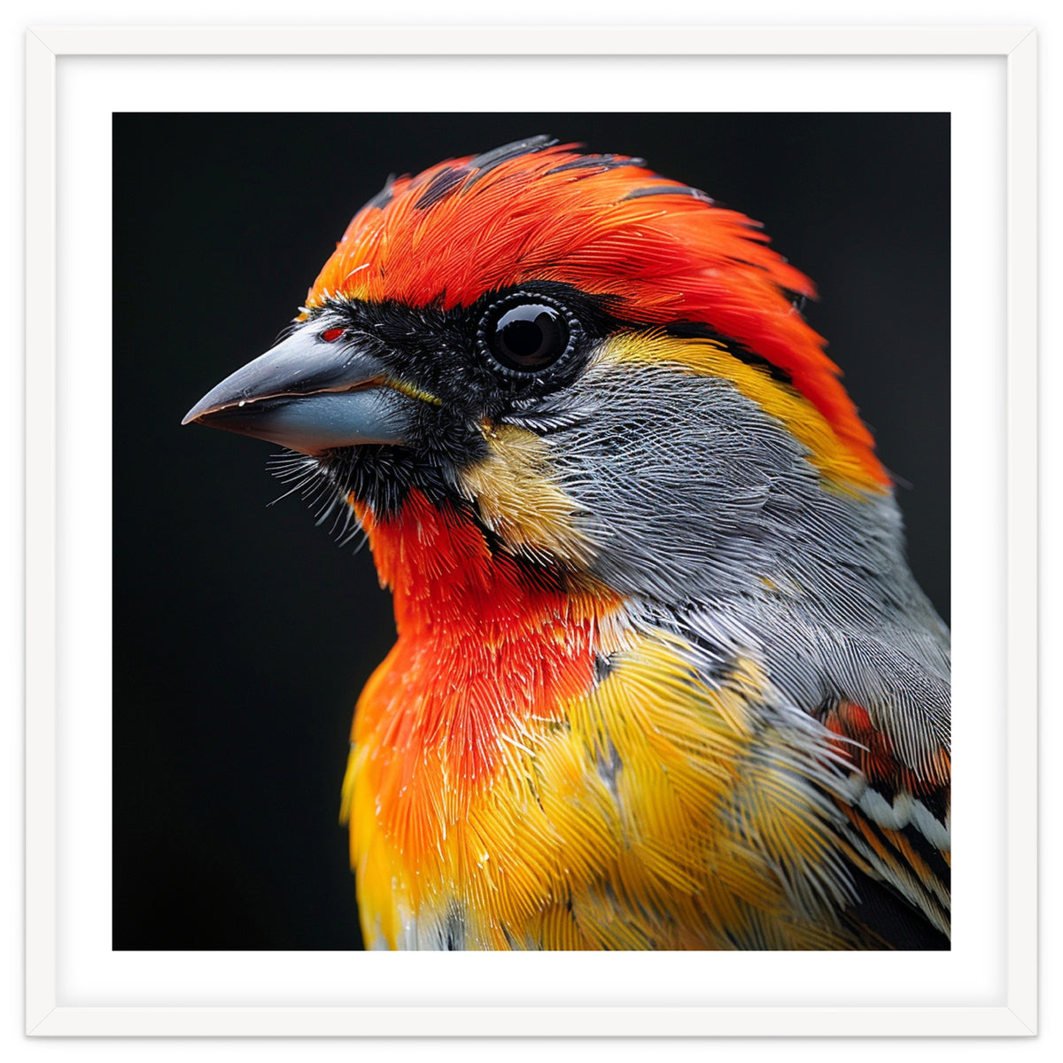 Close Up Of Colorful Bird With Red Orange Yellow Feathers