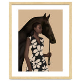 Woman In Bold Print With Black Horse thumbnail