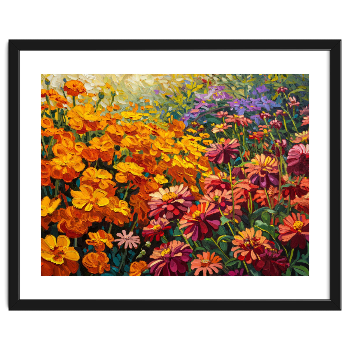 Radiant Summer Zinnia and Marigold Meadow Oil Painting