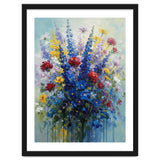 Vibrant Blue Delphinium and Red Rose Heavy Impasto Oil Painting thumbnail