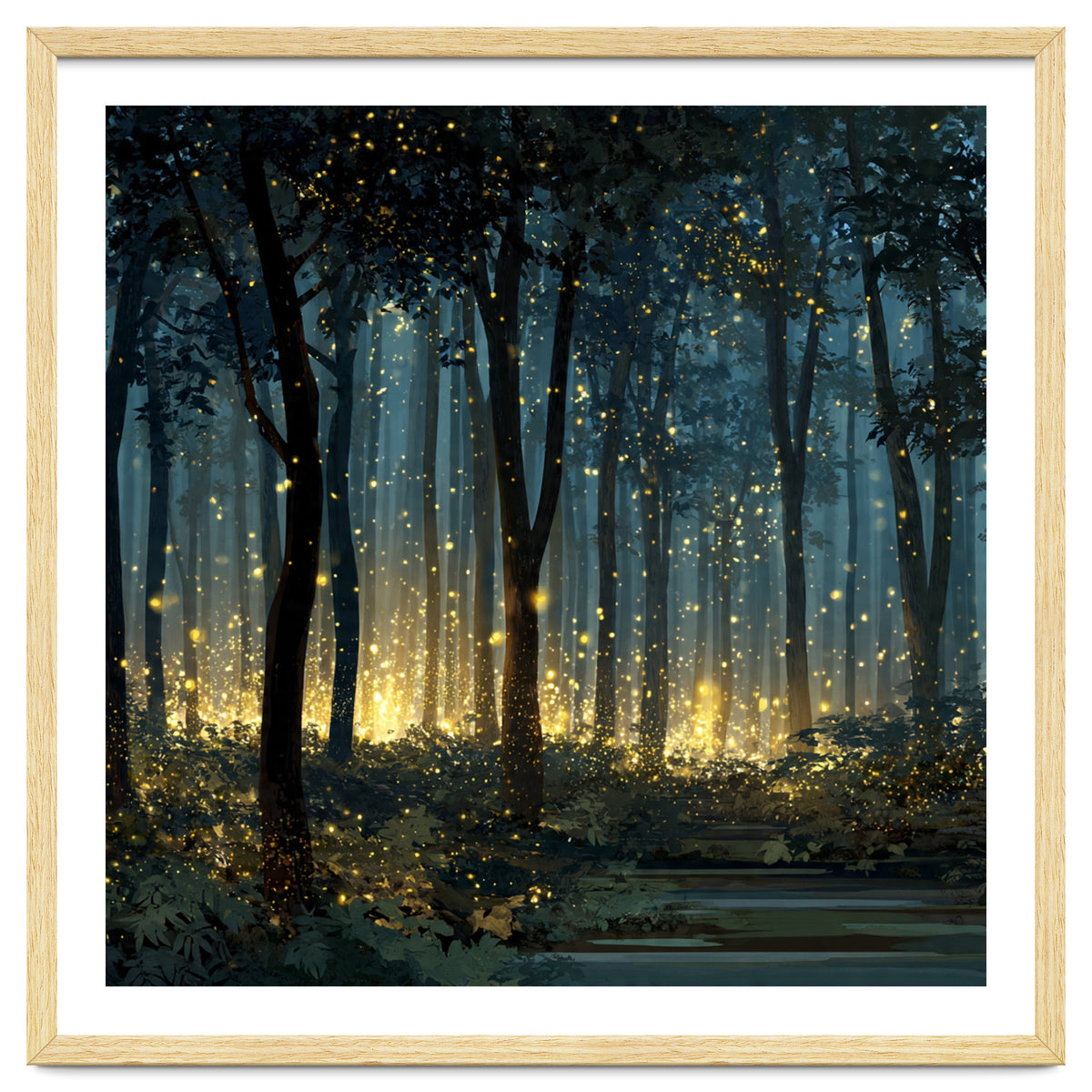 Enchanted Midnight Forest with Glowing Fireflies