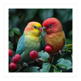 Lovebirds Perched Amidst Red Berries And Green Foliage (Print Only) thumbnail