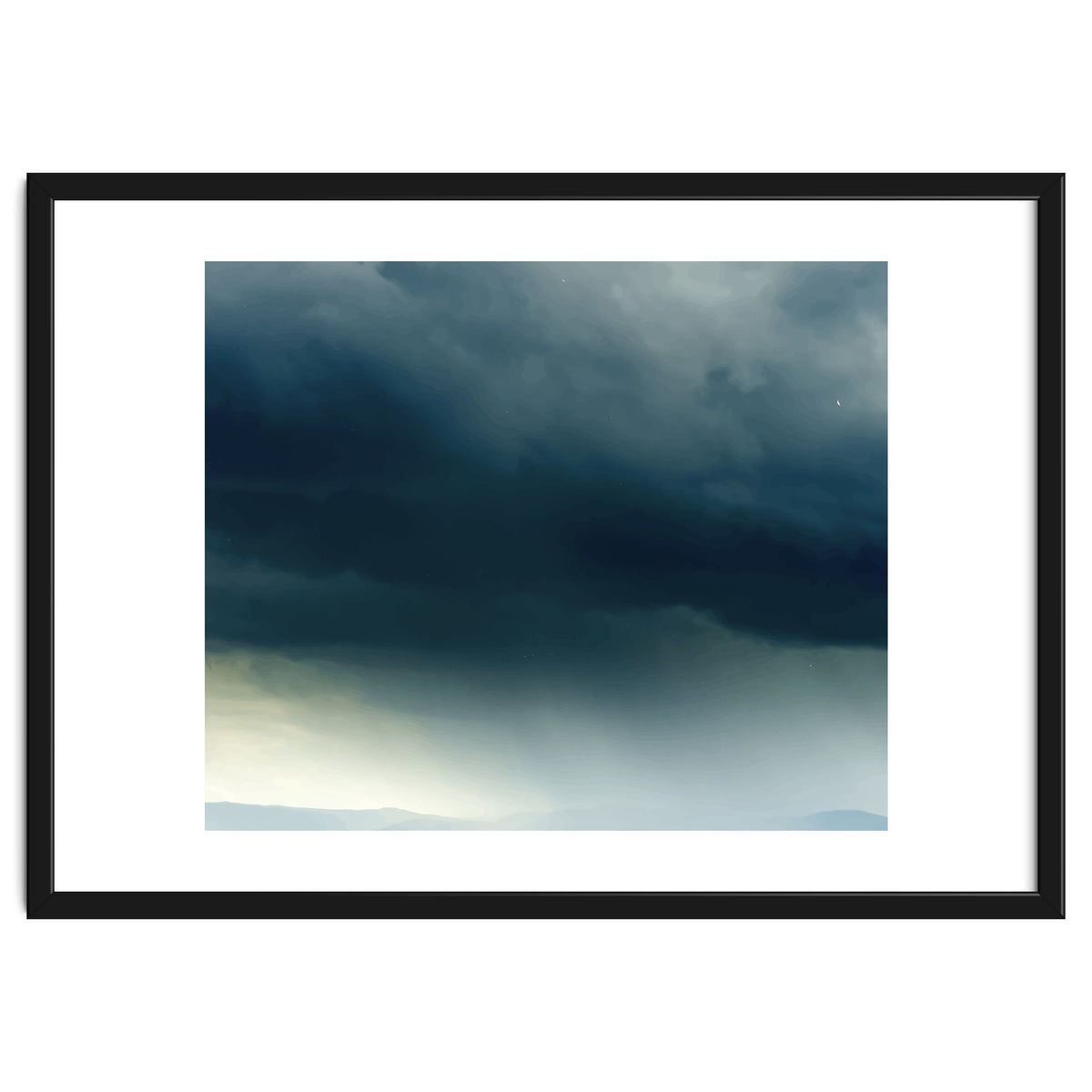 Storm Rain Clouds Watercolor Painting Blue Minimal Dark Sky Graphic