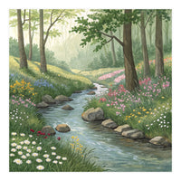 Vibrant Forest Stream Watercolor Painting (Print Only)