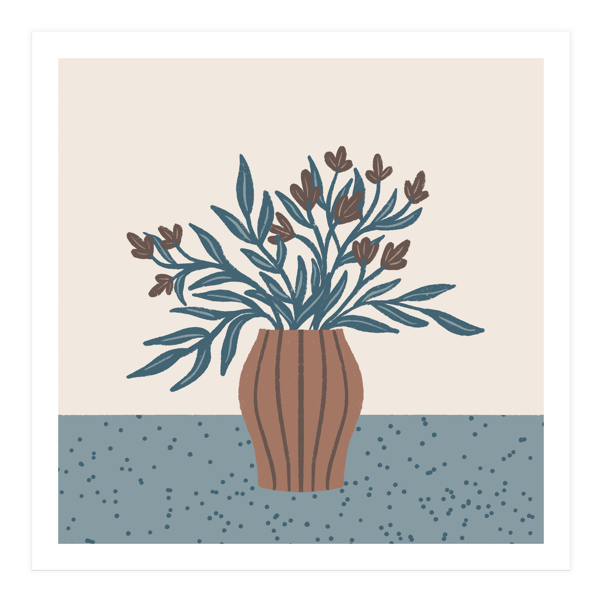 Brown Flowers in a Vase – Minimalist Floral Still Life (Print Only)