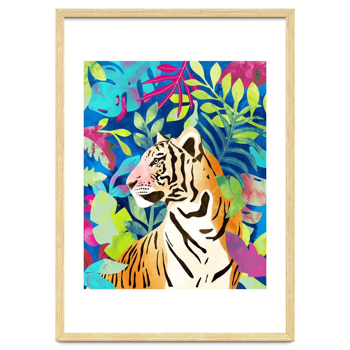 Tropical Tiger, Animal Jungle Watercolor Painting, Nature Travel Wild Botanical