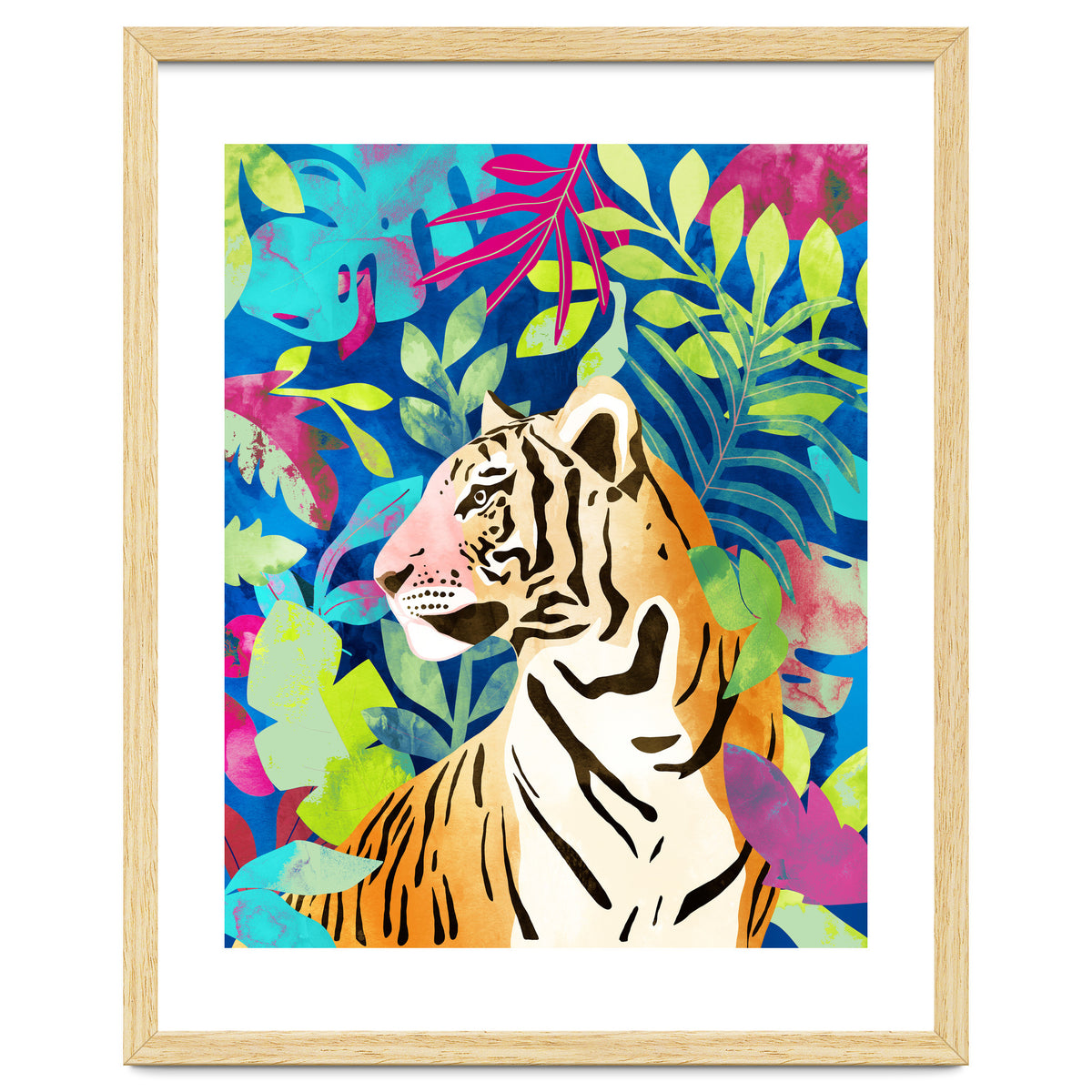 Tropical Tiger, Animal Jungle Watercolor Painting, Nature Travel Wild Botanical