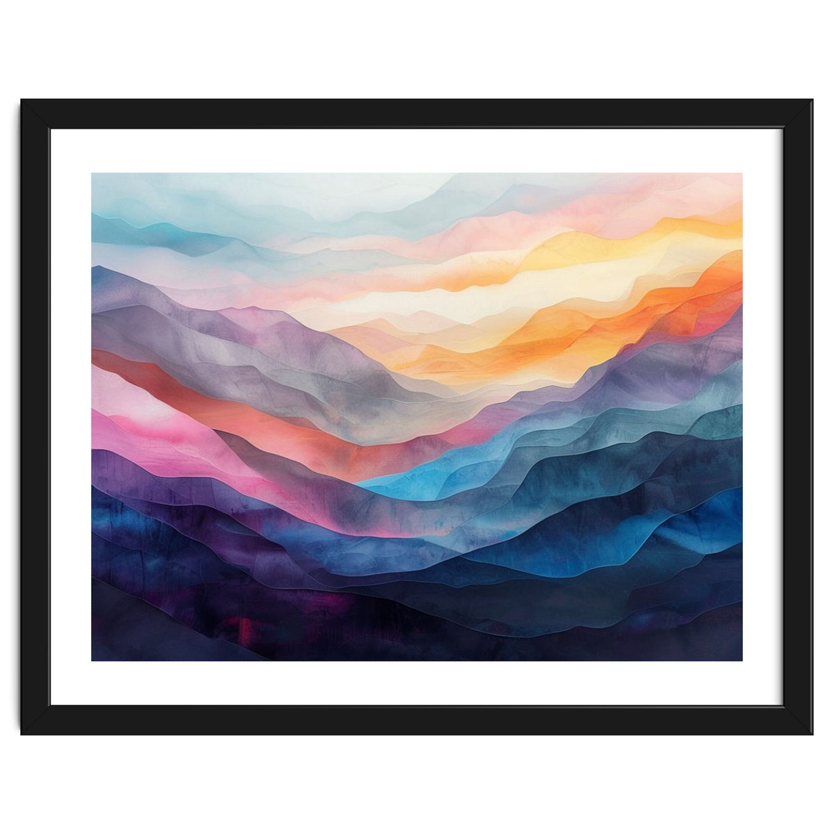 Vibrant Abstract Watercolor Mountain Landscape