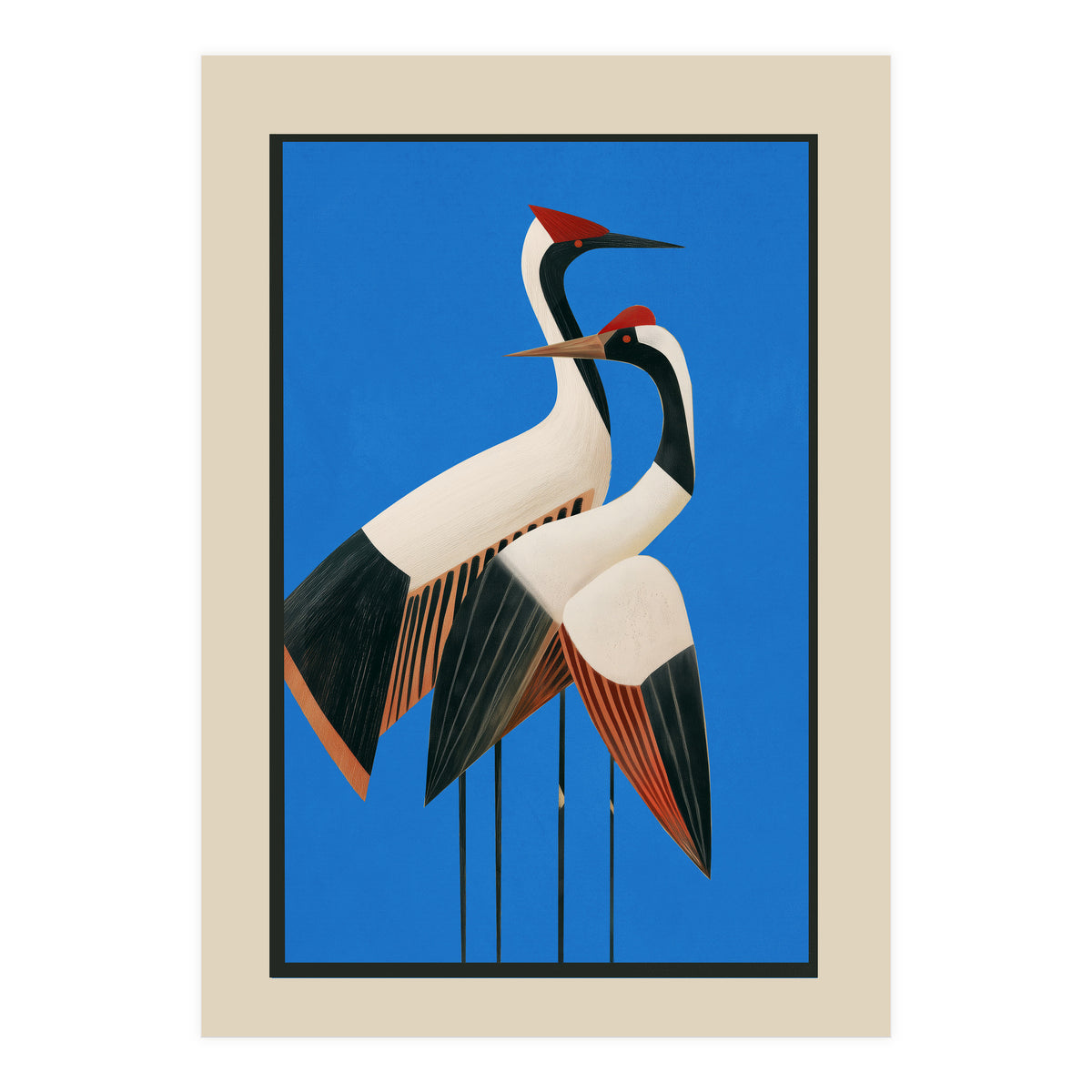 Stillness In Motion Abstract Cranes In Blue (Print Only)