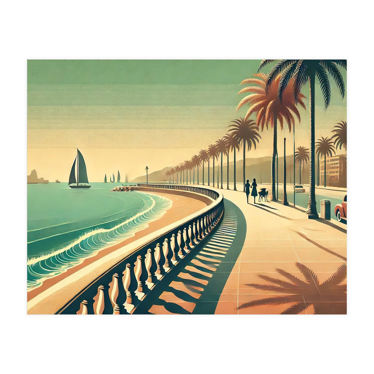 Vintage Coastal Promenade Poster (Print Only)