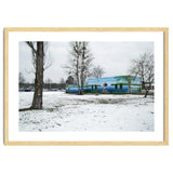 Colorful barn in the snowy ground landscape thumbnail