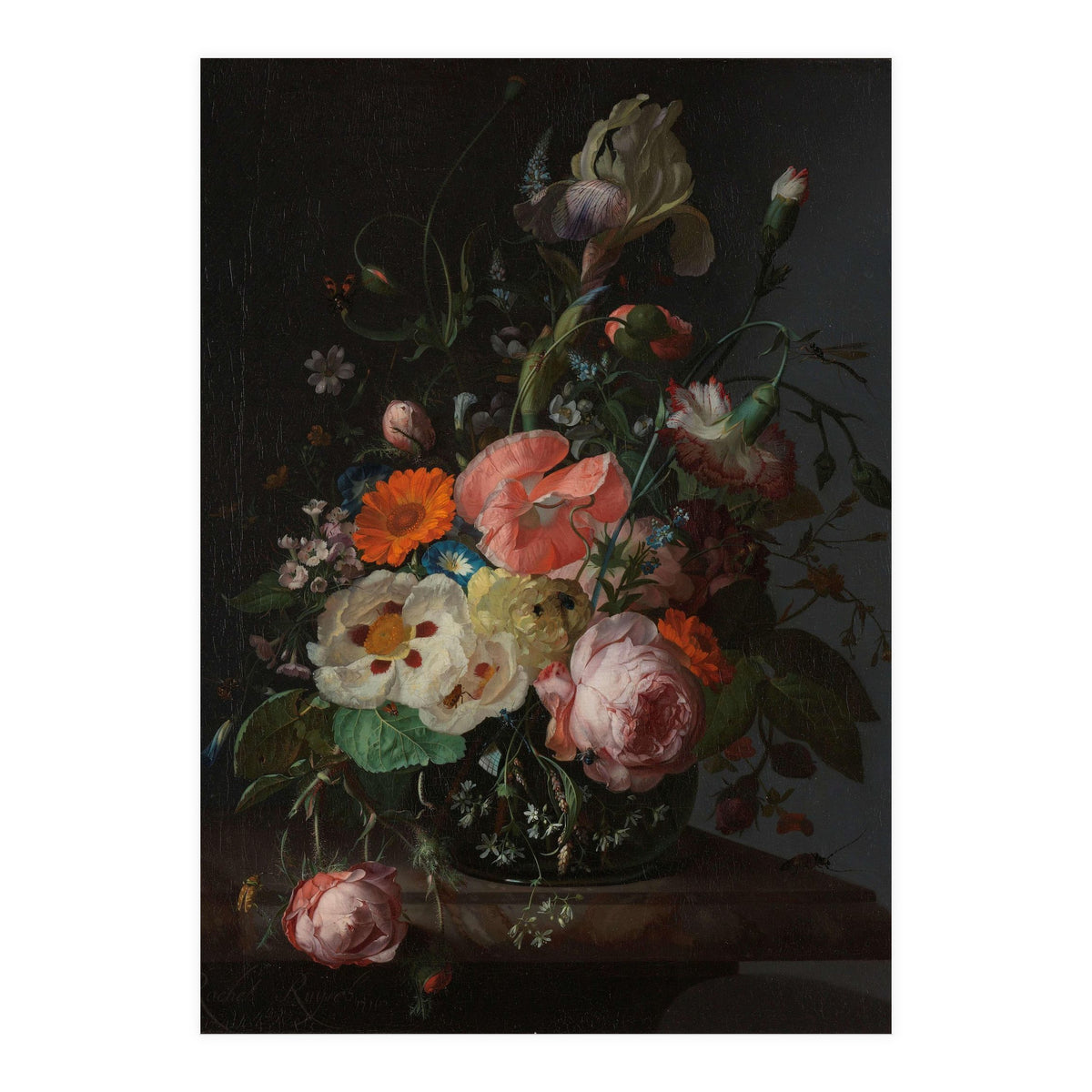 Still Life with Flowers on a Marble Tabletop. Dating: 1716. Measurements: h 48.5 cm × w 39.5 cm. (Print Only)