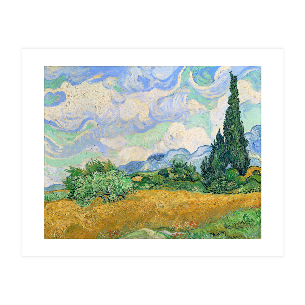 Wheat Field with Cypresses. (Print Only)