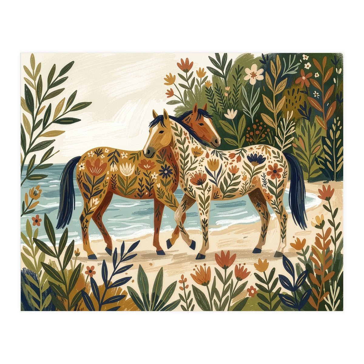 Horses In Blooming Paradise (Print Only)