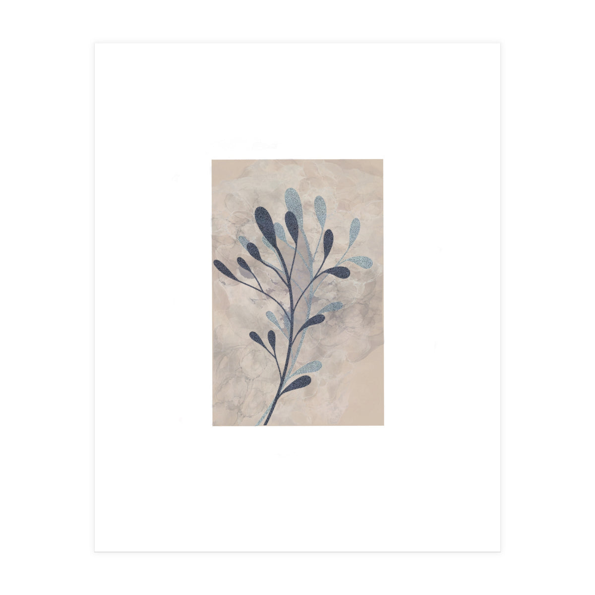 Leaf Beige and Blue Art Print (Print Only)