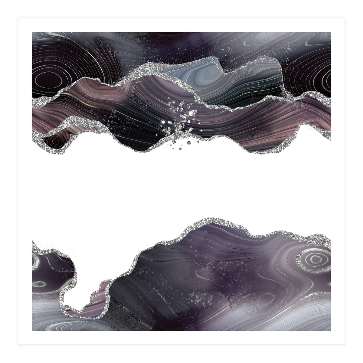 Black & Silver Glitter Agate Texture 07  (Print Only)