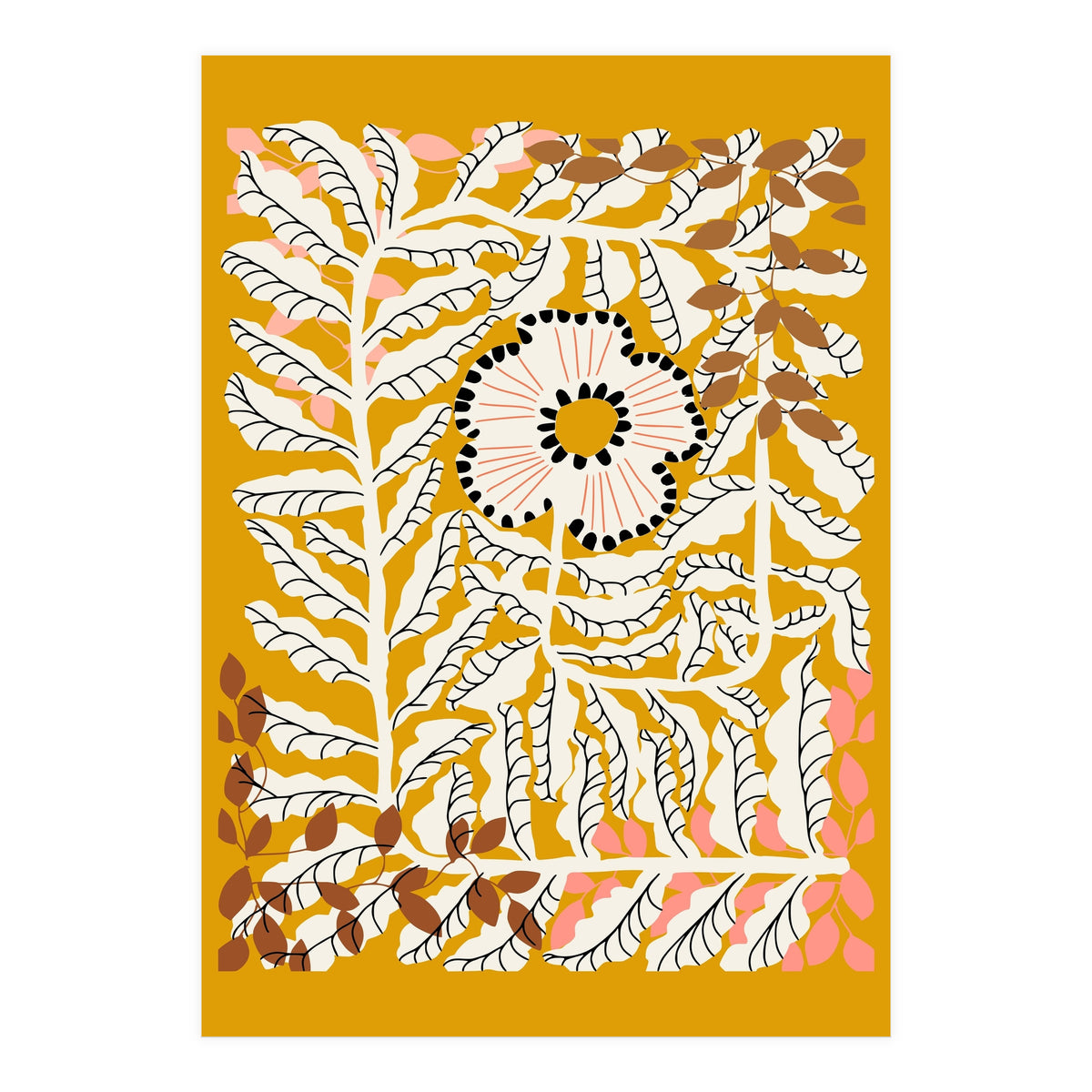 Fern Leaves And Flower Mustard (Print Only)