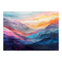 Vibrant Abstract Watercolor Mountain Landscape (Print Only)