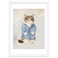 Sir James fluffy Tom cat in his blue pajamas oils