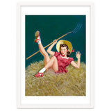 Pinup Sexy Girl Posing On A Hay With A Pitchfork thumbnail