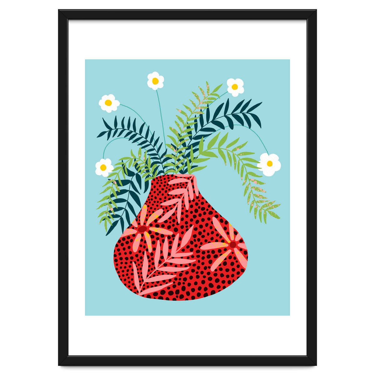 Sunny Side Up Flower Pot, Floral Odd Quirky Imperfect Whimsical Unique, Eclectic Bohemian Strange Polka Dots Maximalist