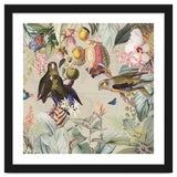 Colorful Parrots And Butterflies In Flower And Fruit Tropical Jungle thumbnail