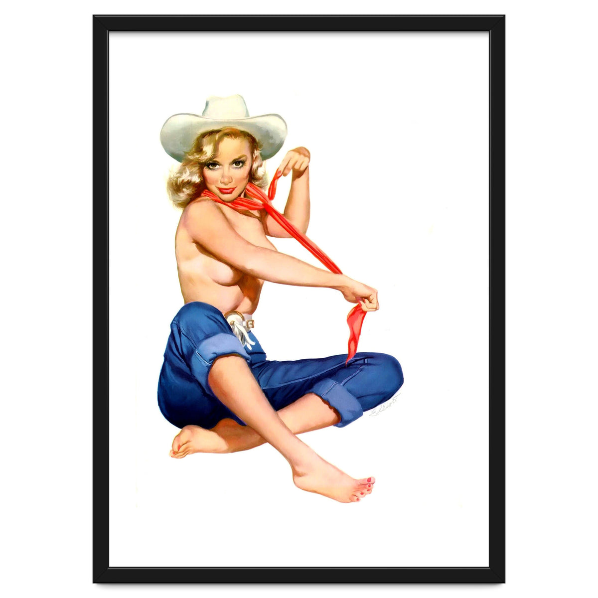 Pinup Texas Girl With White Cowboy Hat