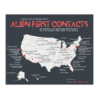 USA Map of Alien First Contacts in Movies (Print Only)