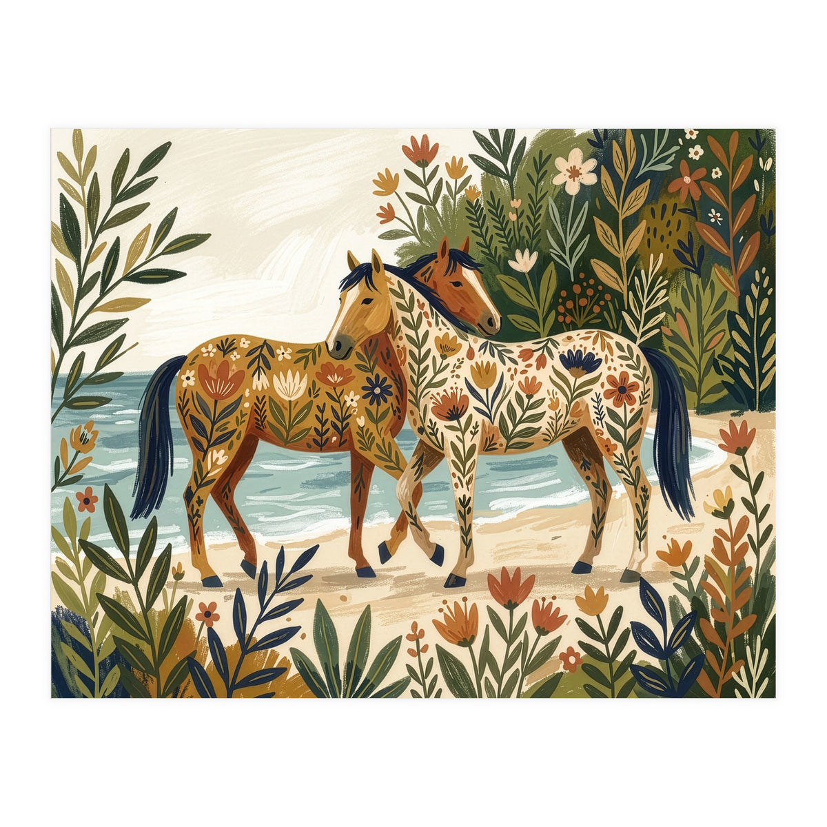 Horses In Blooming Paradise (Print Only)
