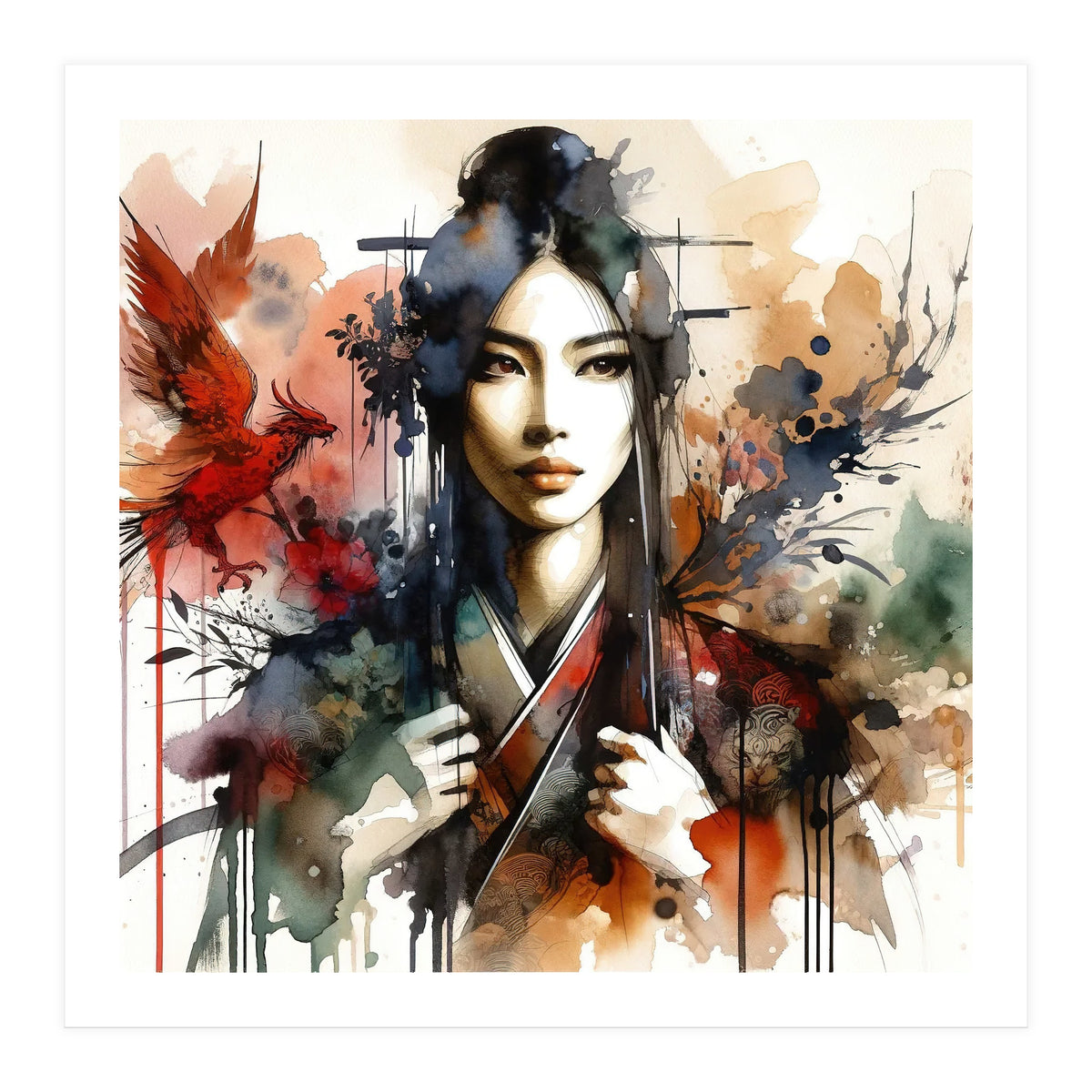 Phoenix Spirit Asian Warrior Portrait (Print Only)
