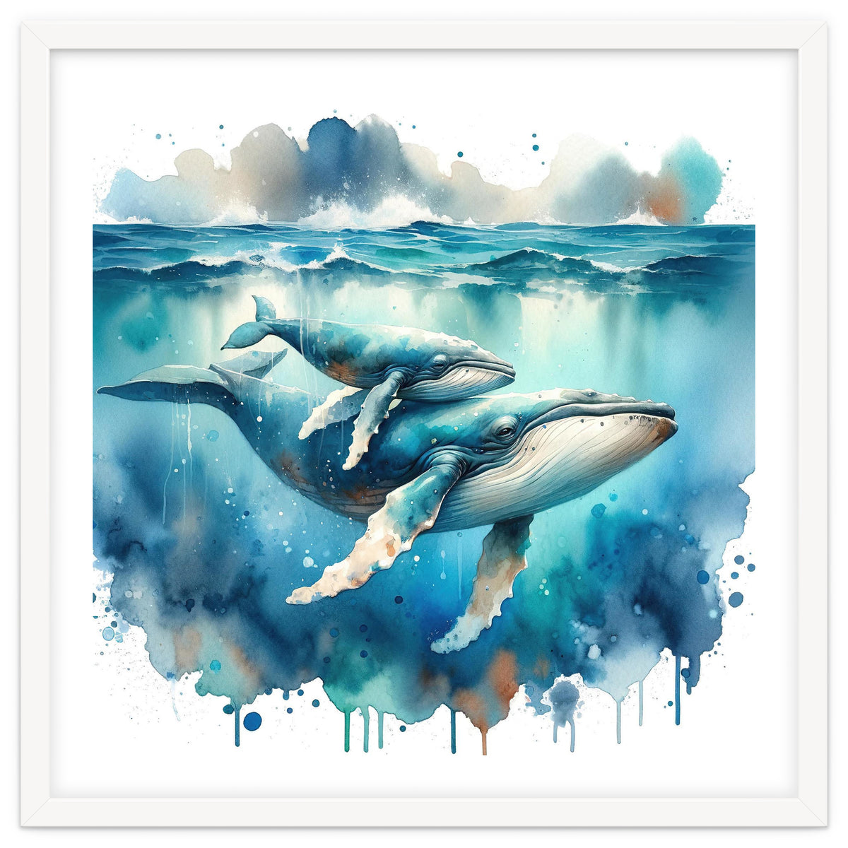 Mother And Calf Whales Watercolor